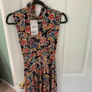Zara sleeveless floral midi dress with mock neck